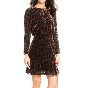 Sam Edelman Velvet Burnout Keyhole Minidress Fall Colors 6 Grunge Long Sleeve
